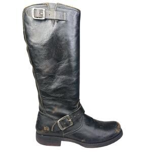 Frye Women’s Veronica Slouch Distressed Black Leather Moto Boot Size US 8